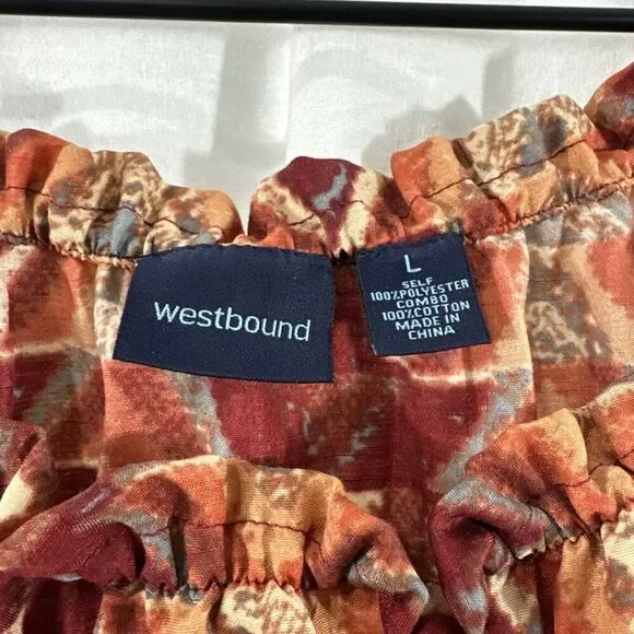 Westbound Lot of 2 Colorful Peasant Boho Crochet Trim Tunic Tops Womens Size L - Picture 2 of 11